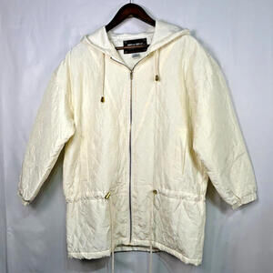 Otello Pelle Womens Silk Quilted Hooded Jacket Ivory Full Zip Size S
